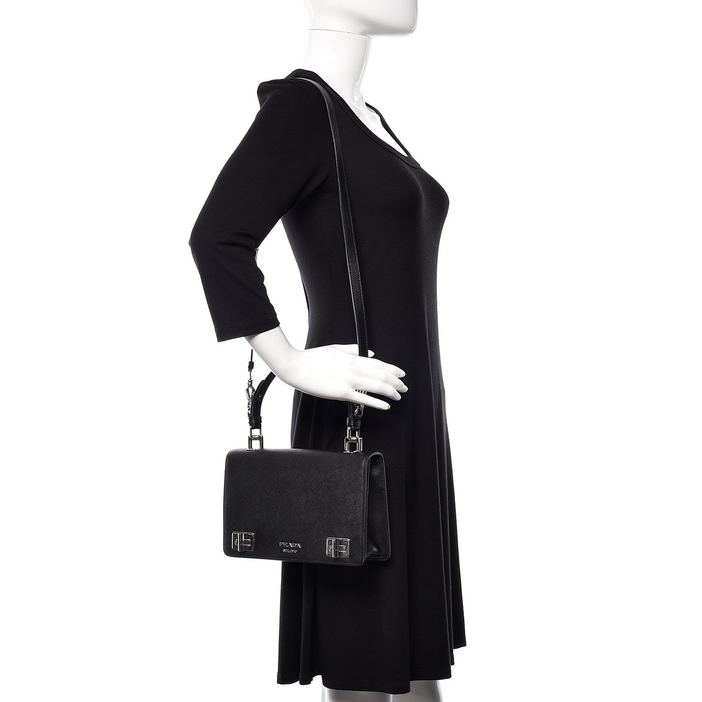 Saffiano Pattina Top Handle Flap Bag Black