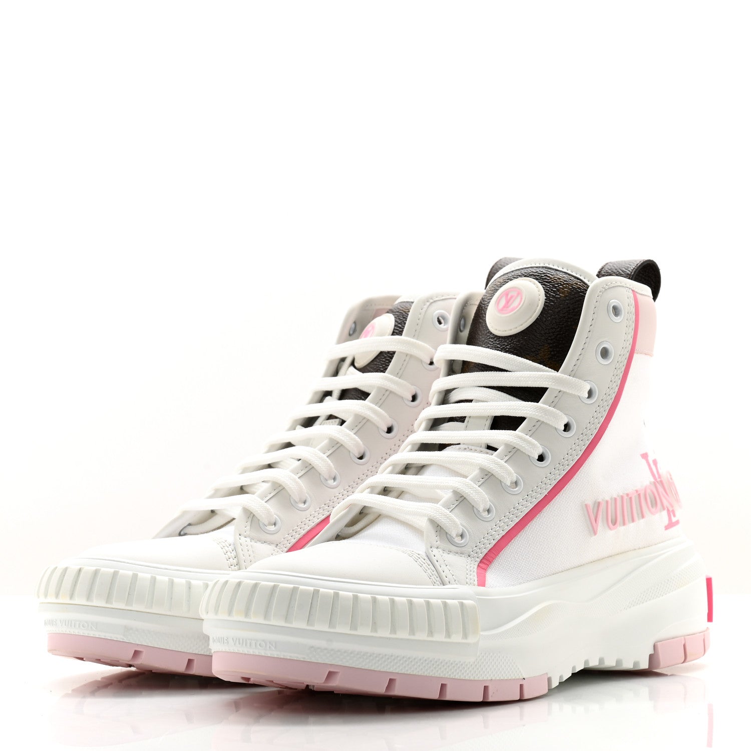 Louis Vuitton Canvas Monogram LV Squad Sneaker Boots 37.5 White Pink 3 of 11