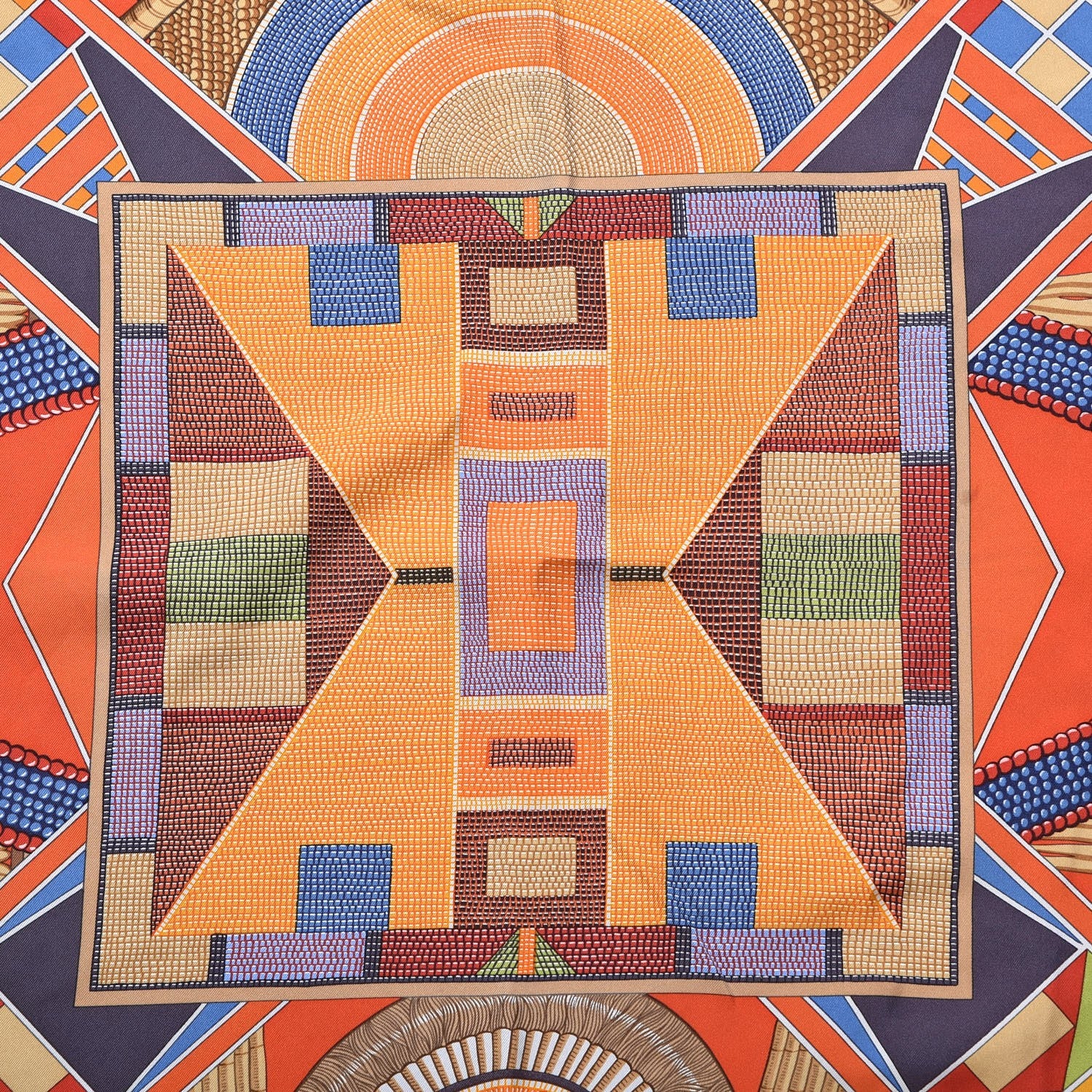 Hermes Silk L'Art Indien Scarf 90 Orange Jaune Bleu 7 of 9