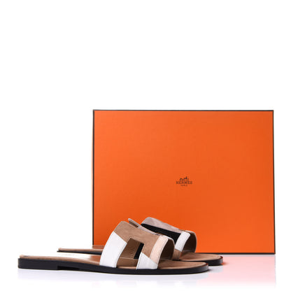 Hermes Velvet Goatskin Patchwork Oran Sandals 38.5 Multicolor Beige 9 of 9