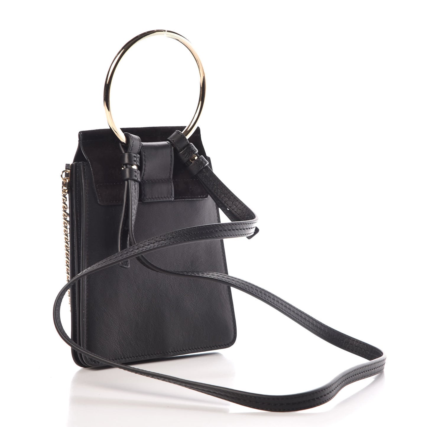 Suede Calfskin Mini Faye Bracelet Bag Black
