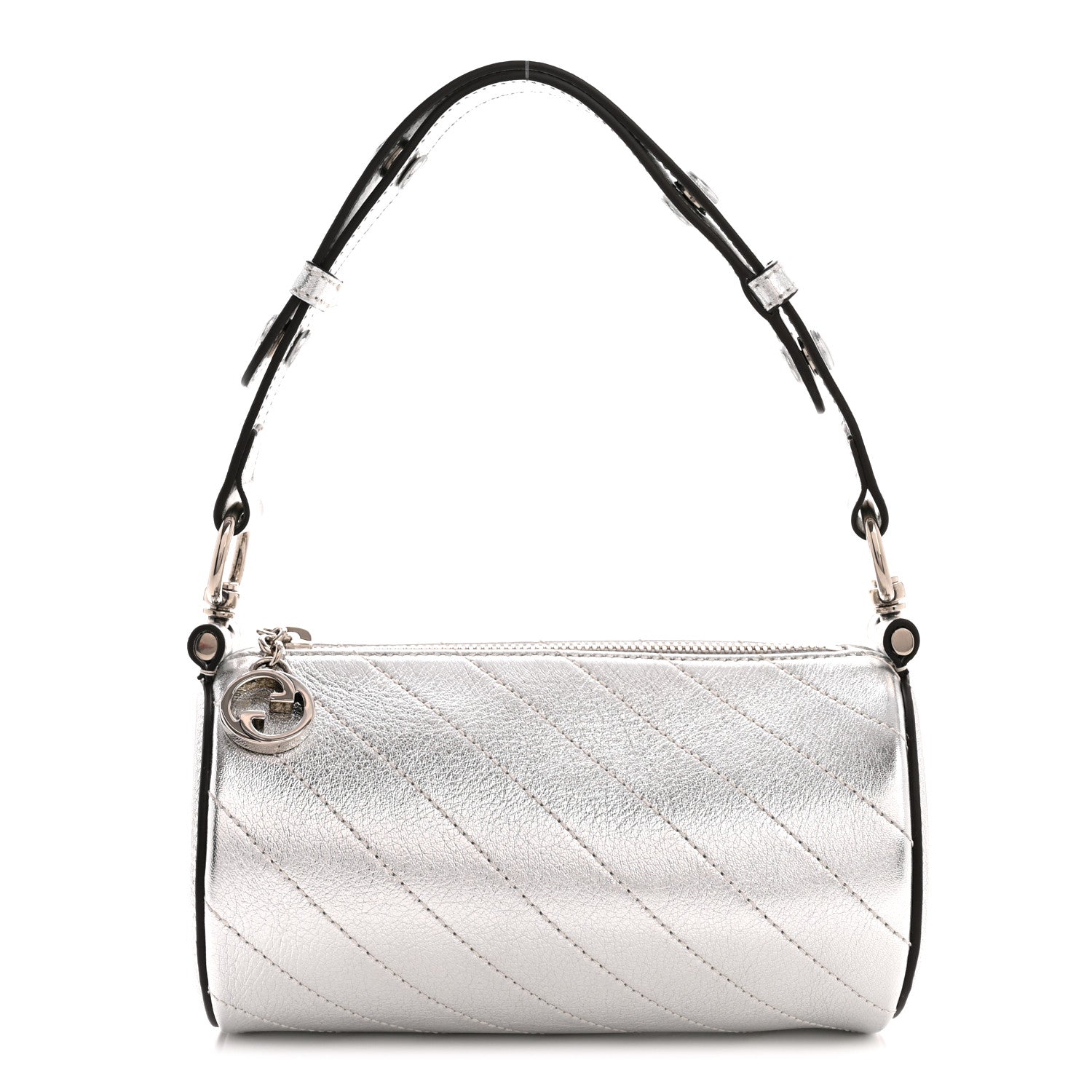 Gucci Sakai Be Green Calfskin Diagonal Stitched Mini Blondie Barrel Shoulder Bag Silver 1 of 10