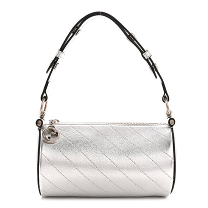 Gucci Sakai Be Green Calfskin Diagonal Stitched Mini Blondie Barrel Shoulder Bag Silver 1 of 10