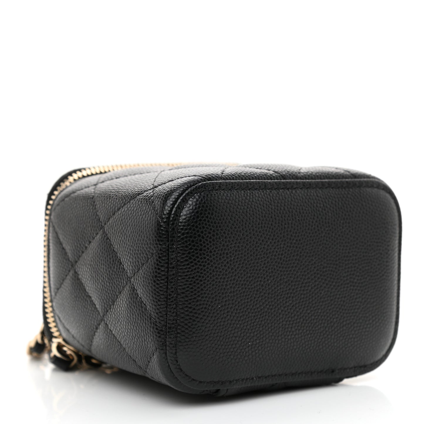 Caviar Quilted Mini Vanity Case With Chain Black