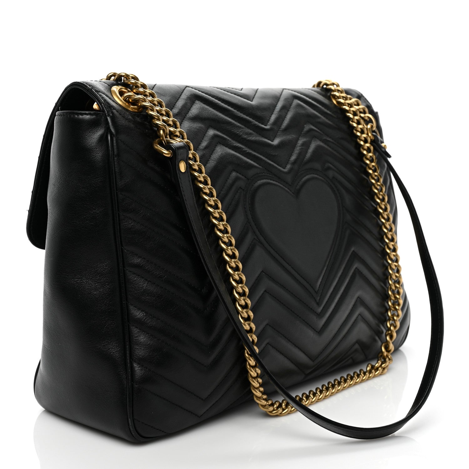 Gucci Calfskin Matelasse Large GG Marmont Shoulder Bag Black 3 of 11