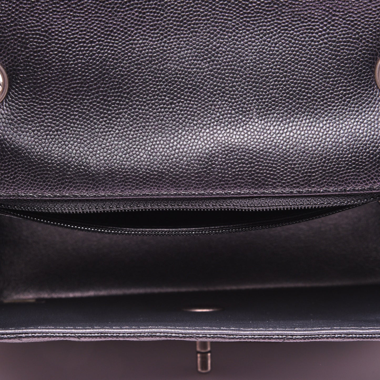 Metallic Caviar Chevron Quilted Mini Rectangular Flap Black