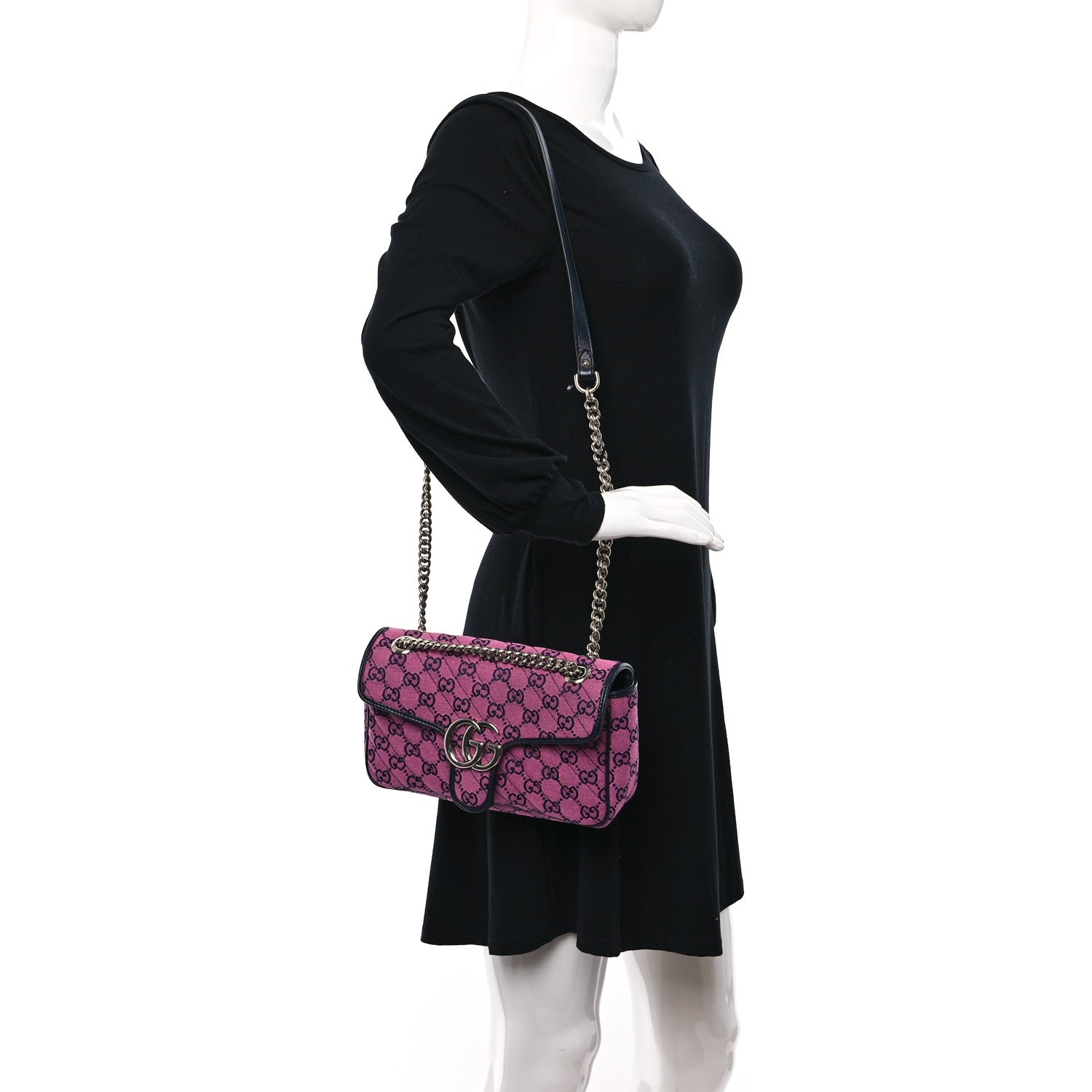 Gucci Monogram Multicolor Matelasse Diagonal Small GG Marmont Shoulder Bag Pink Blue 2 of 9