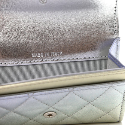 Chanel Gradient Metallic Calfskin Quilted Flap Card Holder Wallet Silver Blue Yellow Purple 7 of 8
