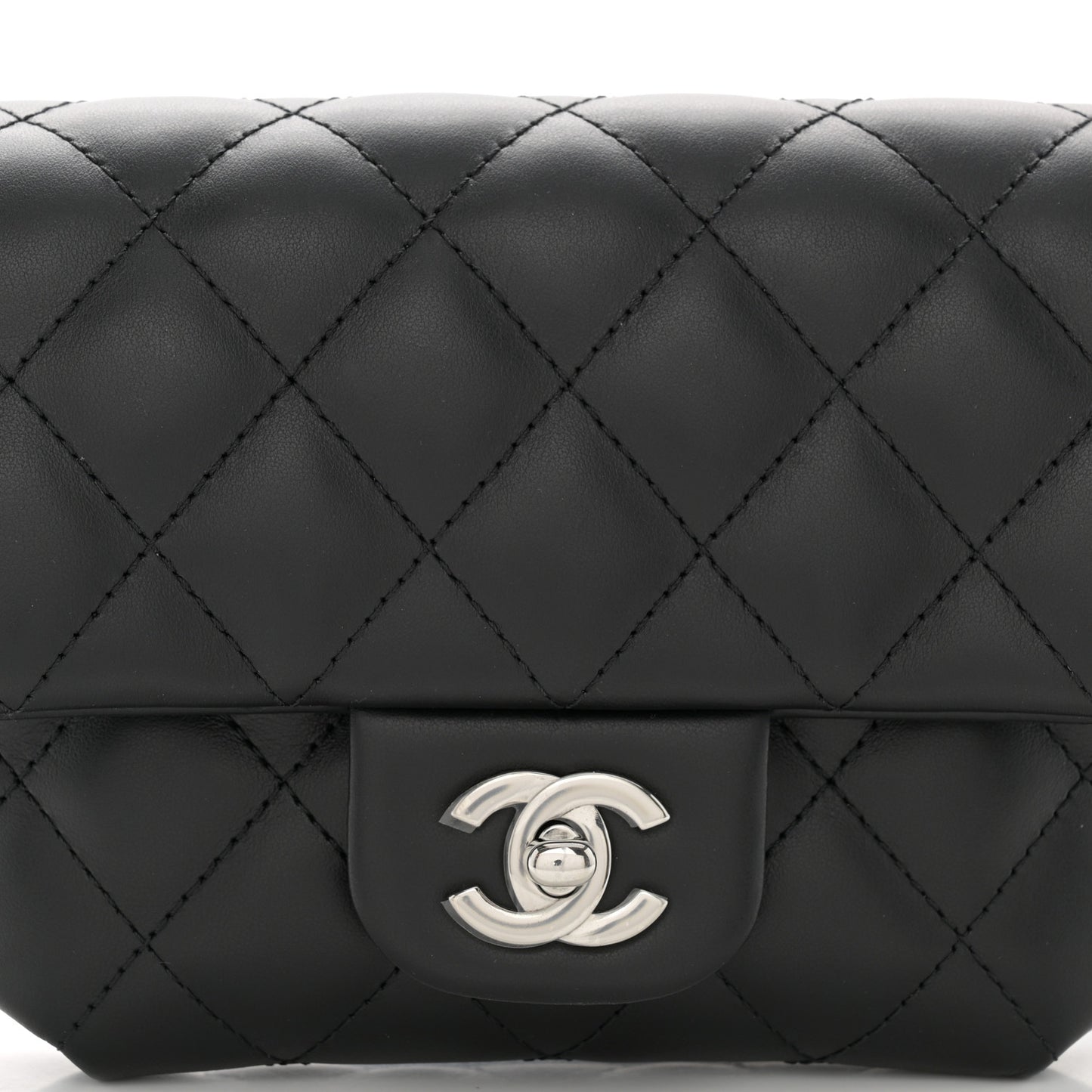 Calfskin Quilted CC Uniform Flap Belt Bag Black