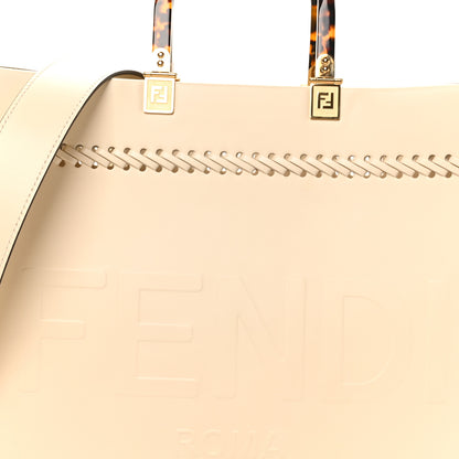 Fendi Vitello King Ceylon Plexiglass Woven Logo Debossed Medium Fendi Sunshine Shopper Tote White Ice 7 of 9