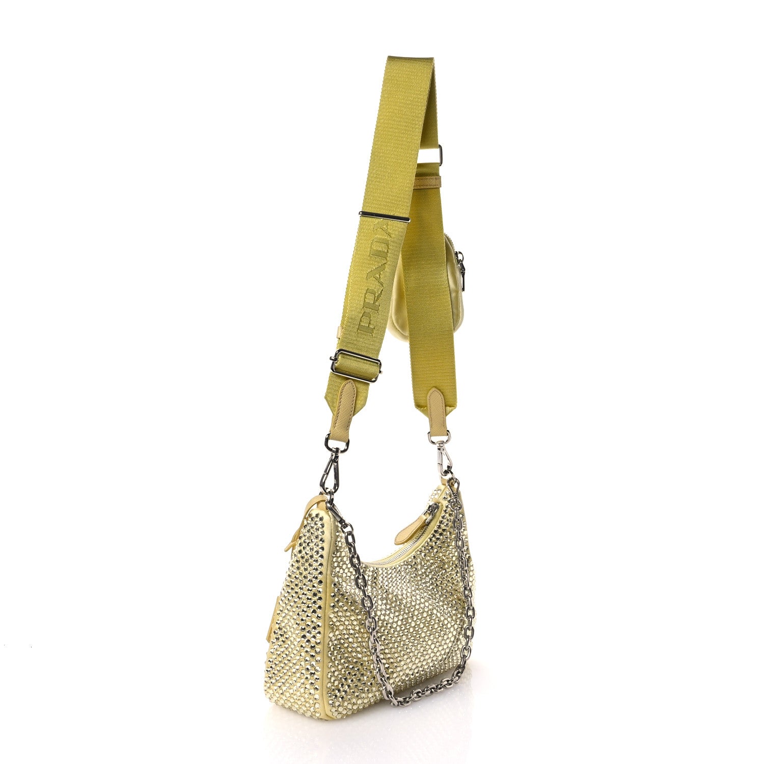 Prada Satin Crystal Re-Edition 2005 Shoulder Bag Ananas 3 of 11