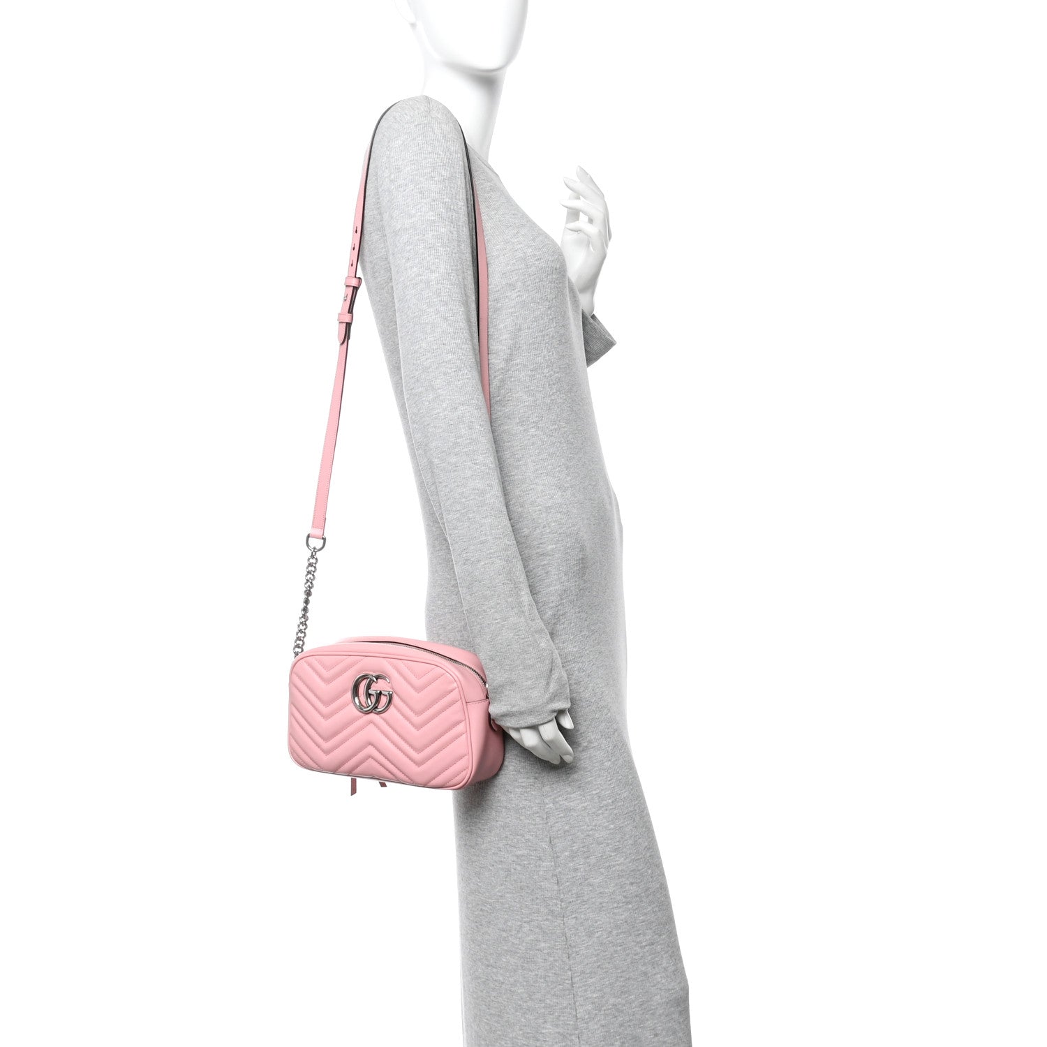 Gucci Calfskin Matelasse Small GG Marmont Chain Shoulder Bag Wild Rose 2 of 14