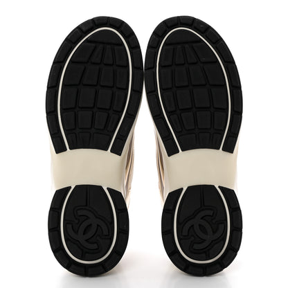 Chanel Fabric Laminated Calfskin Stretch CC Womens Sneakers 41 White Gold Silver 5 of 11
