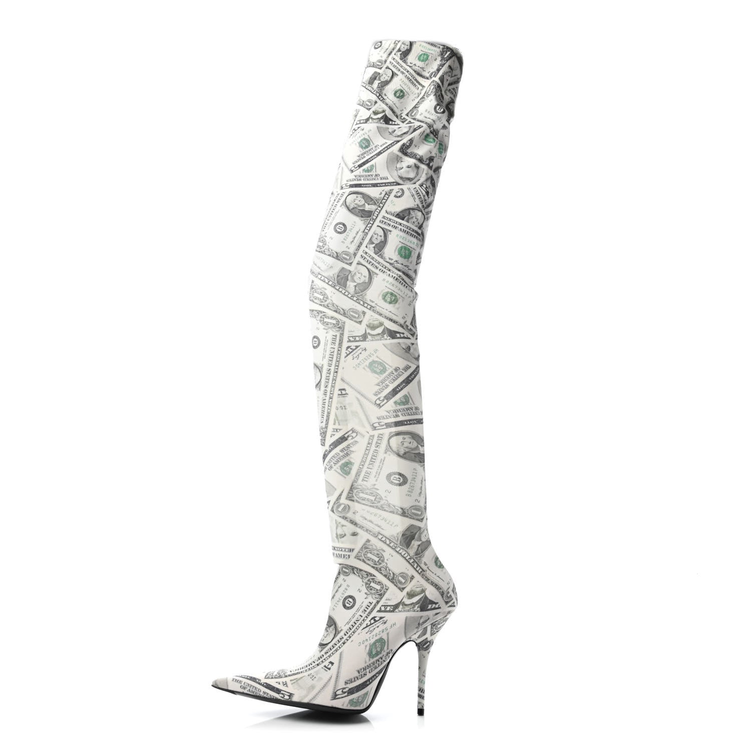 Balenciaga Spandex Dollars Print Pointed Toe Knife Thigh High Boots 37 Green 1 of 5
