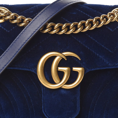 Gucci Velvet Matelasse Mini GG Marmont Shoulder Bag Cobalt Blue 8 of 12