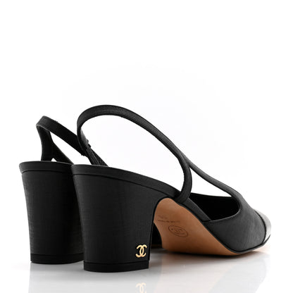 Chanel Textured Calfskin Glazed Goatskin Cap CC Slingback Pumps 36 Black 4 of 10