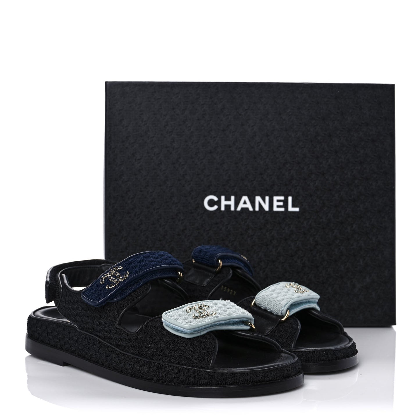 Knit Fabric Velcro Dad Sandals 40 Black Dark Blue Light Blue
