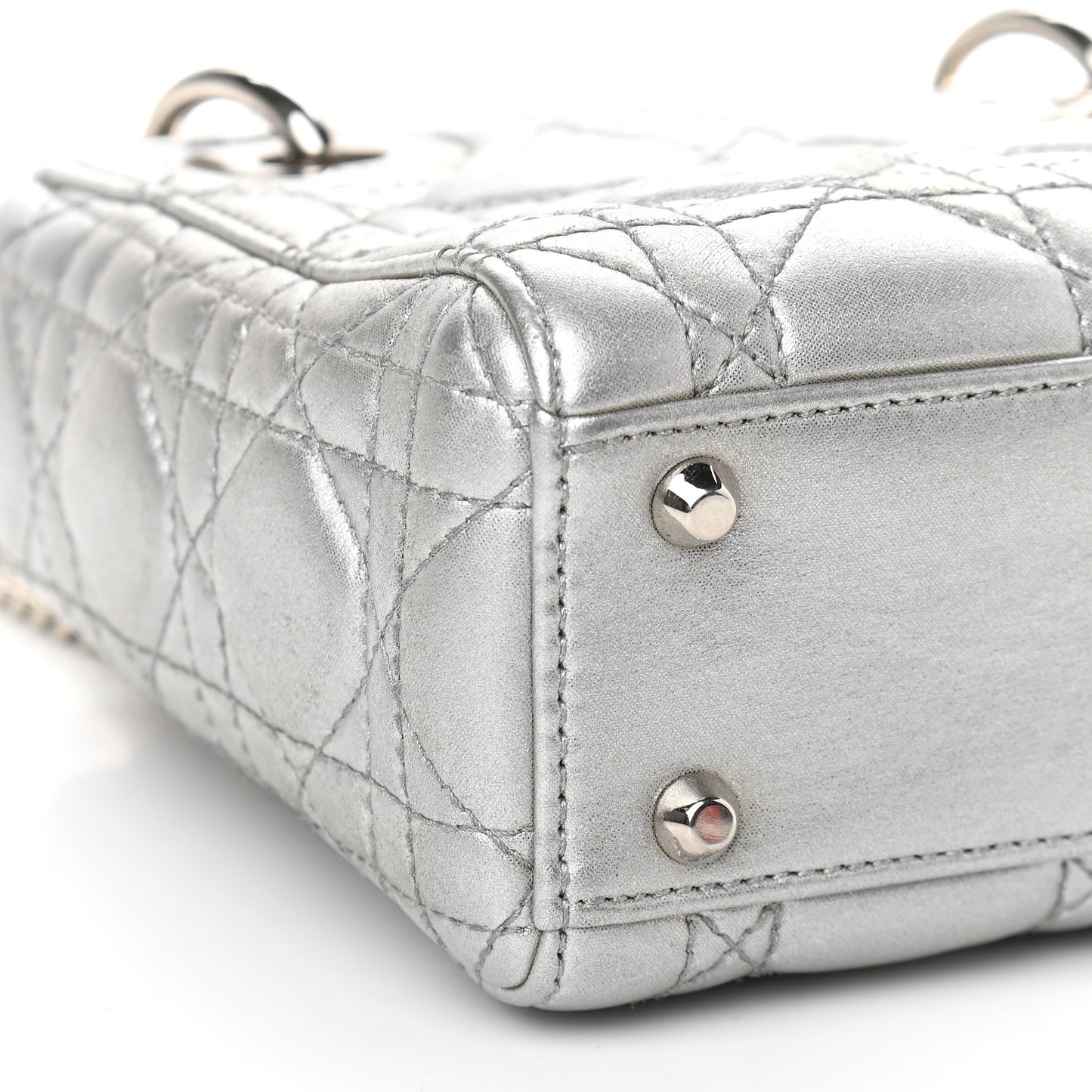 Metallic Lambskin Cannage Mini Lady Dior Grey