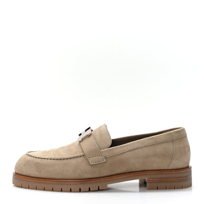 Hermes Suede Goatskin Womens Faubourg Loafers 40 Beige Argile 1 of 8