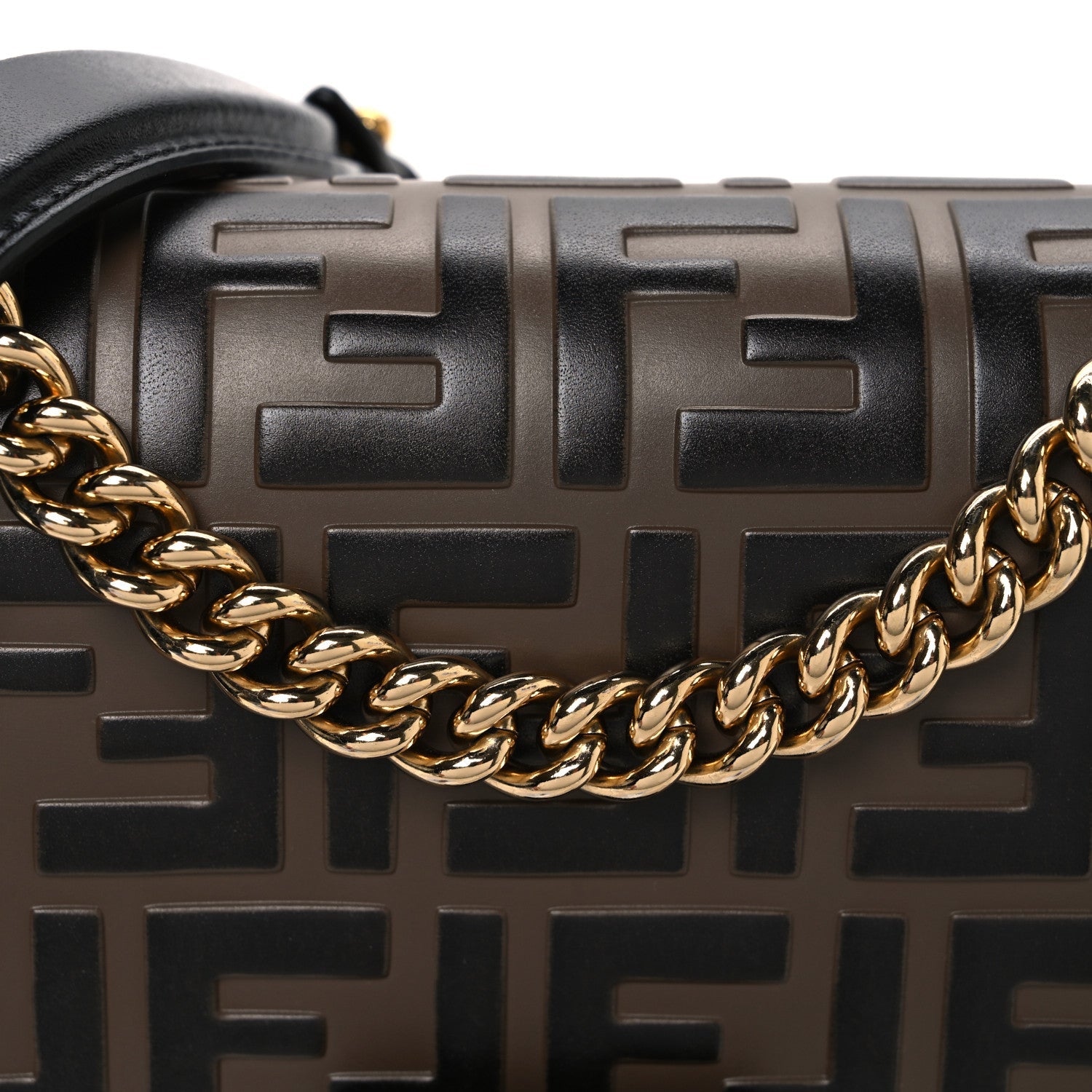 Fendi Vitello Liberty Bi-Color FF 1974 Embossed Small Kan U Shoulder Bag Maya Black 8 of 13