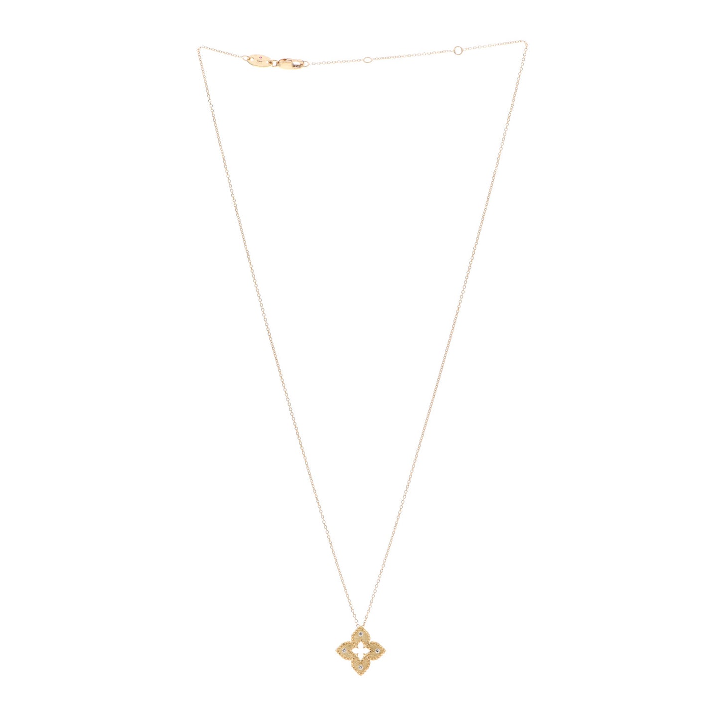 18K Yellow Gold Diamond Extra Small Petite Venetian Princess Flower Pendant Necklace