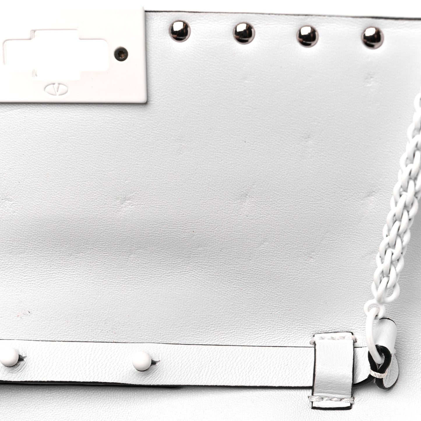Lambskin Free Rockstud Spike Wallet on Chain Optic White