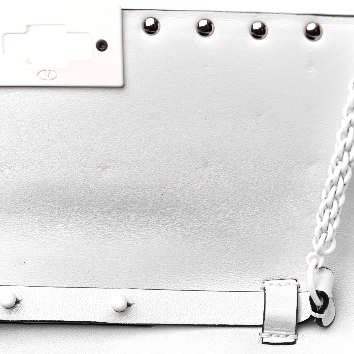 Valentino Garavani Lambskin Free Rockstud Spike Wallet on Chain Optic White 9 of 14
