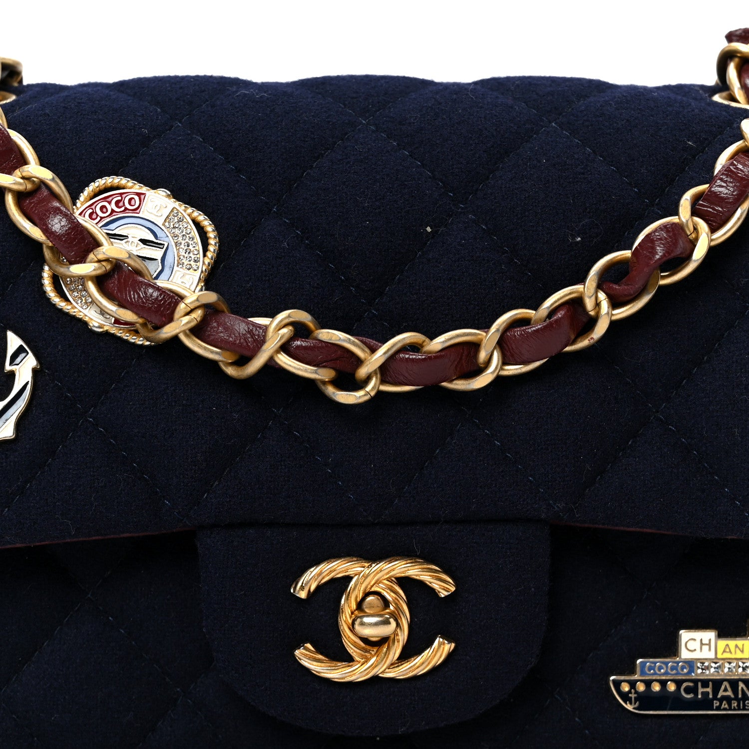 Chanel Felt Quilted Paris-Hamburg Charms Mini Rectangular Flap Black Dark Navy 8 of 10