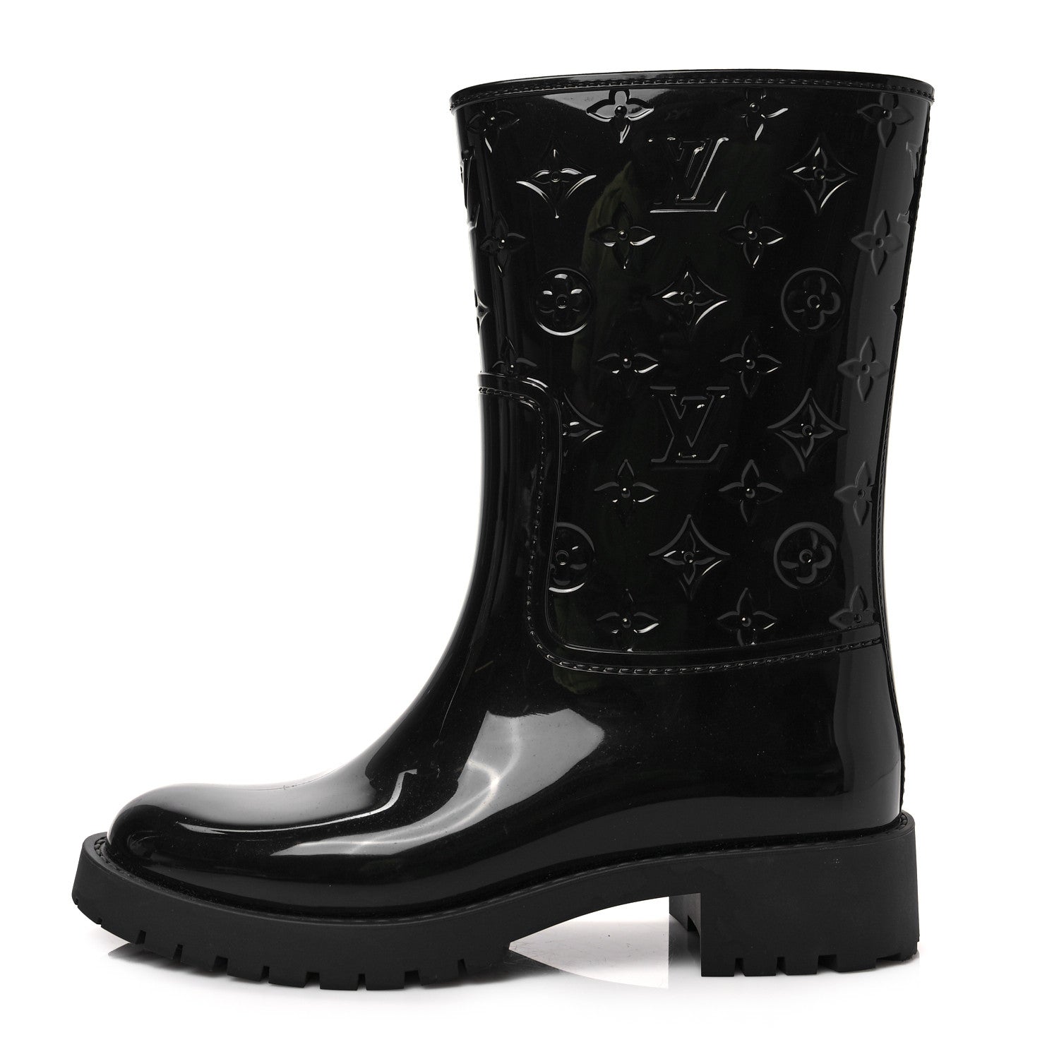 Louis Vuitton Rubber Embossed Monogram Drops Flat Half Boots 37 Black 1 of 6