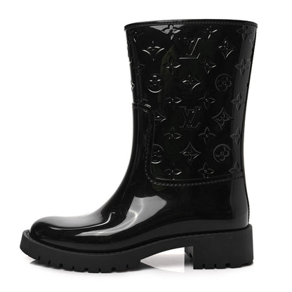 Louis Vuitton Rubber Embossed Monogram Drops Flat Half Boots 37 Black 1 of 6