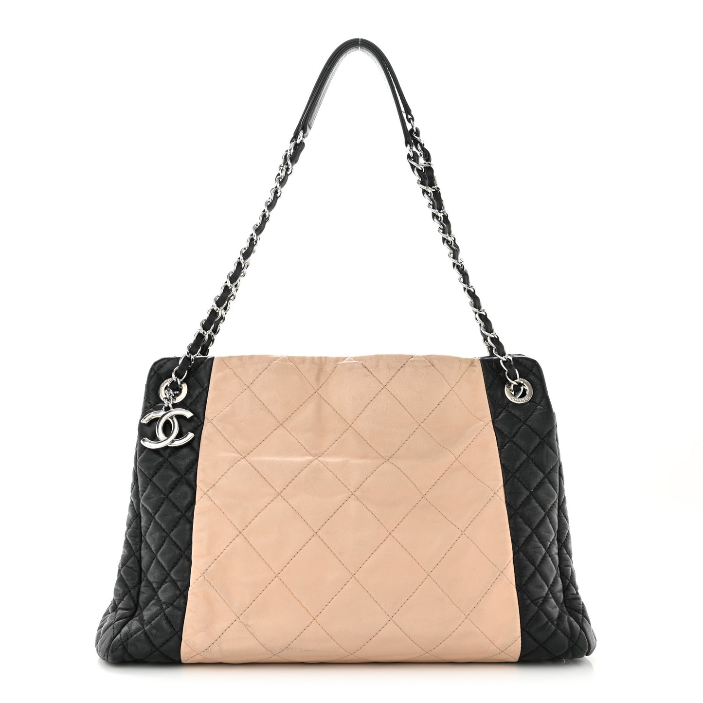 Lambskin Quilted CC Shopping Tote Black Rose Clair