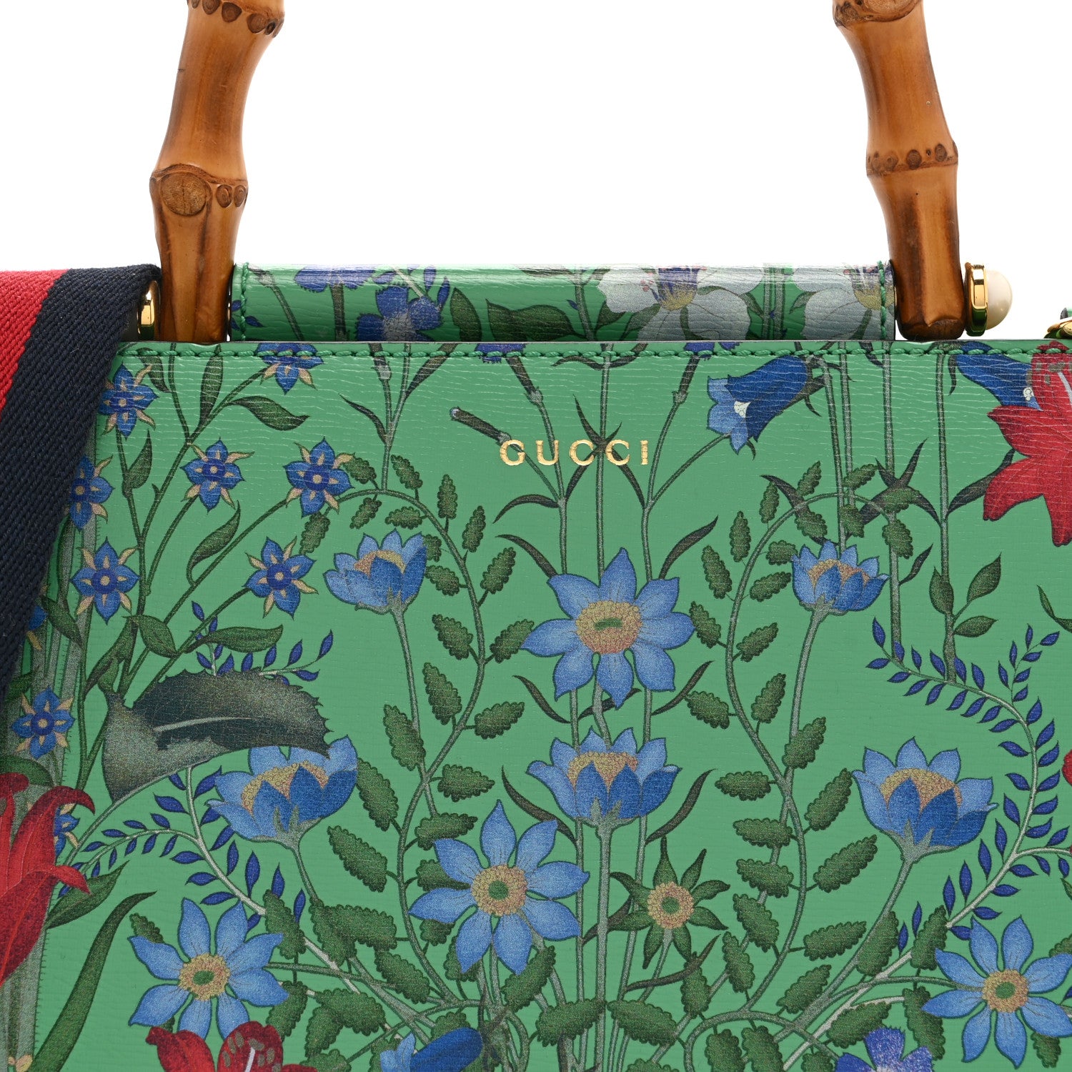 Gucci Calfskin Bamboo Web New Flora Small Nymphaea Top Handle Bag Green 10 of 12