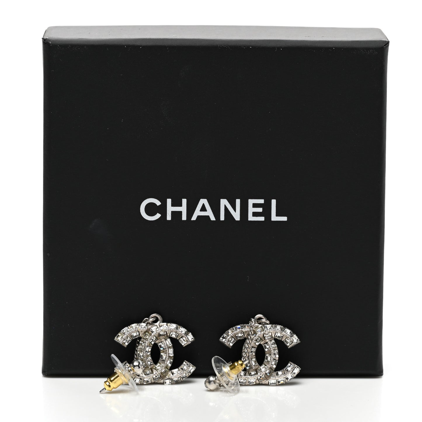 Baguette Crystal CC Drop Earrings Silver