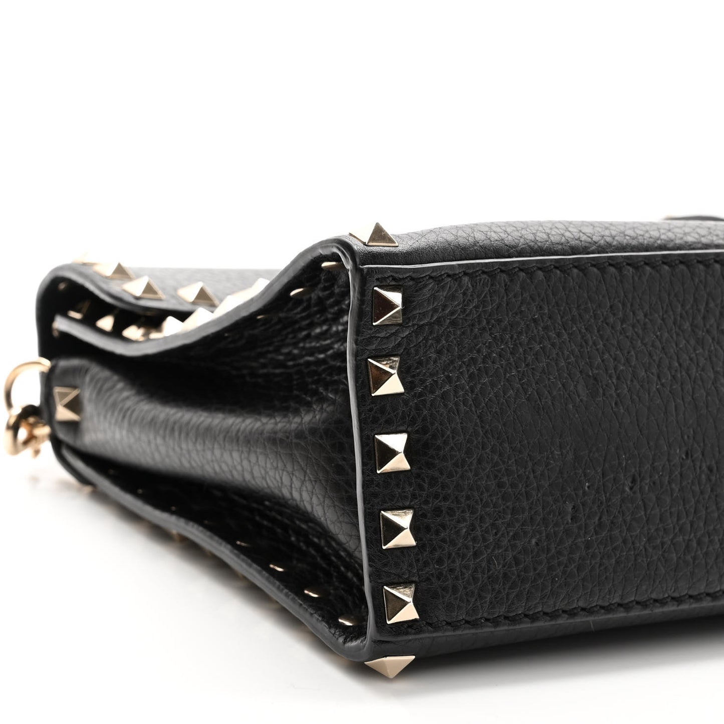 Pebbled Calfskin Small Rockstud Single Handle Flap Bag Black