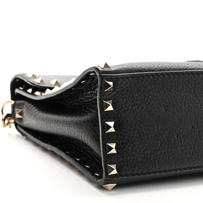 Valentino Garavani Pebbled Calfskin Small Rockstud Single Handle Flap Bag Black 9 of 9