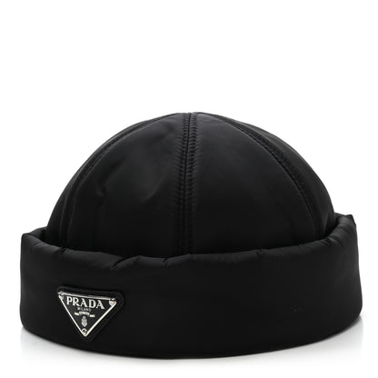 Prada Re-Nylon Padded Metal Triangle Logo Mens Beanie S Black 1 of 8