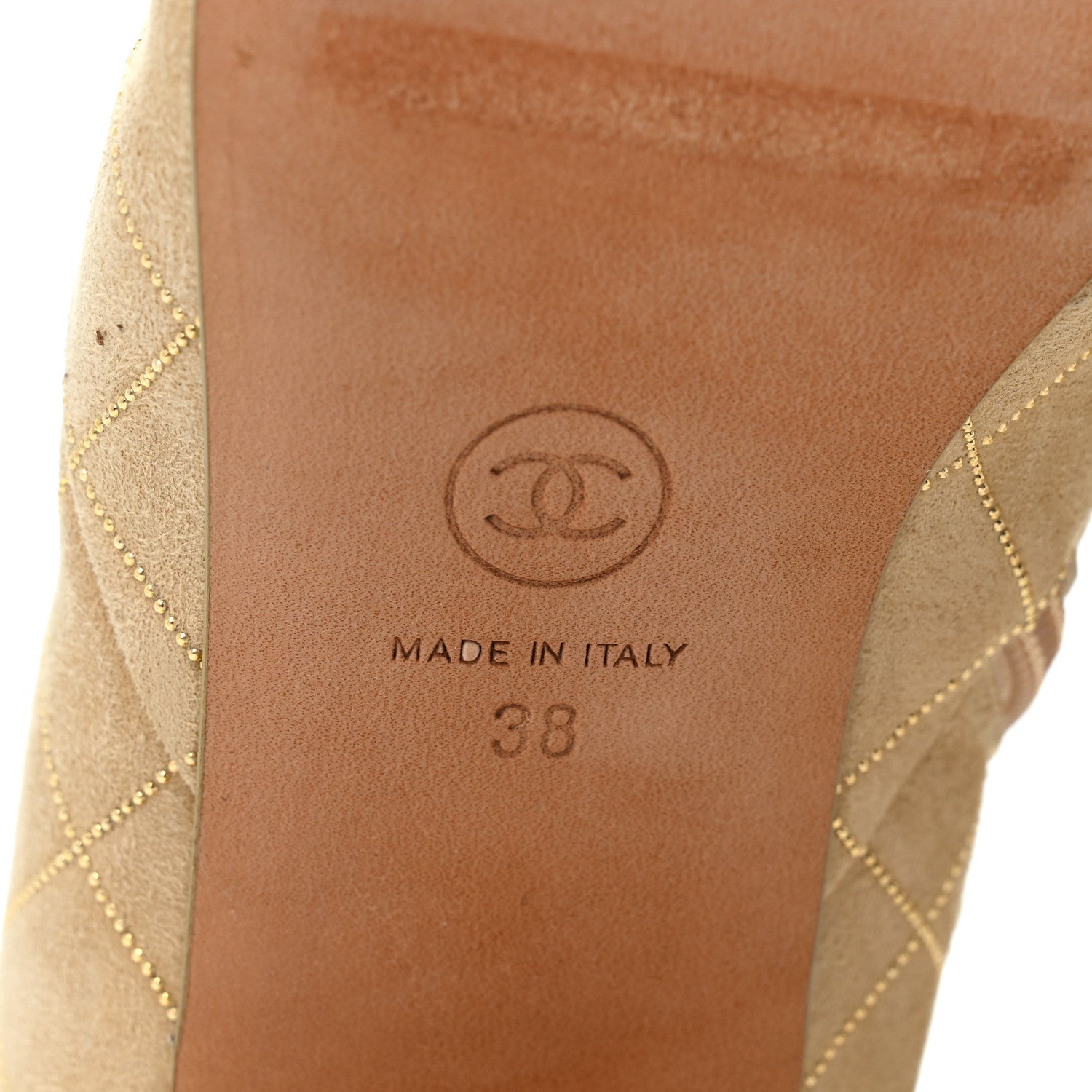 Chanel Suede Goatskin Grosgrain Quilted Cap Toe Short Boots 38 Beige Golden Black 7 of 10