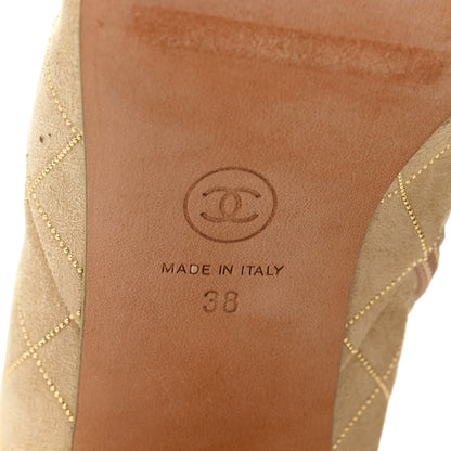 Chanel Suede Goatskin Grosgrain Quilted Cap Toe Short Boots 38 Beige Golden Black 7 of 10