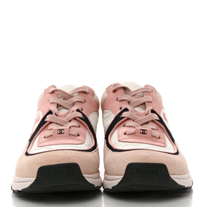 Chanel Nylon Lambskin Suede Calfskin CC Sneakers 38 Pink White Black 2 of 9