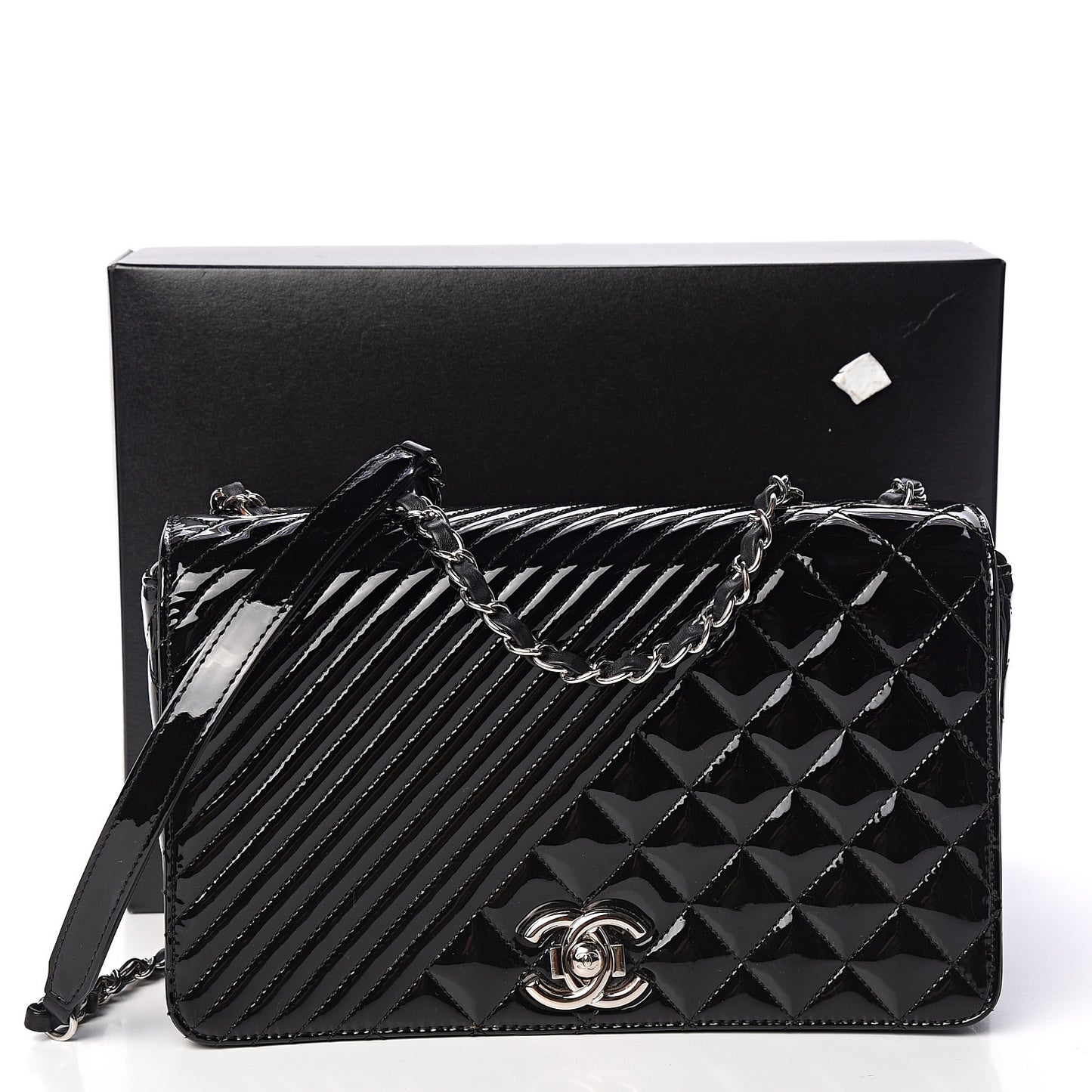 Iridescent Patent Quilted Medium Coco Boy Flap Black