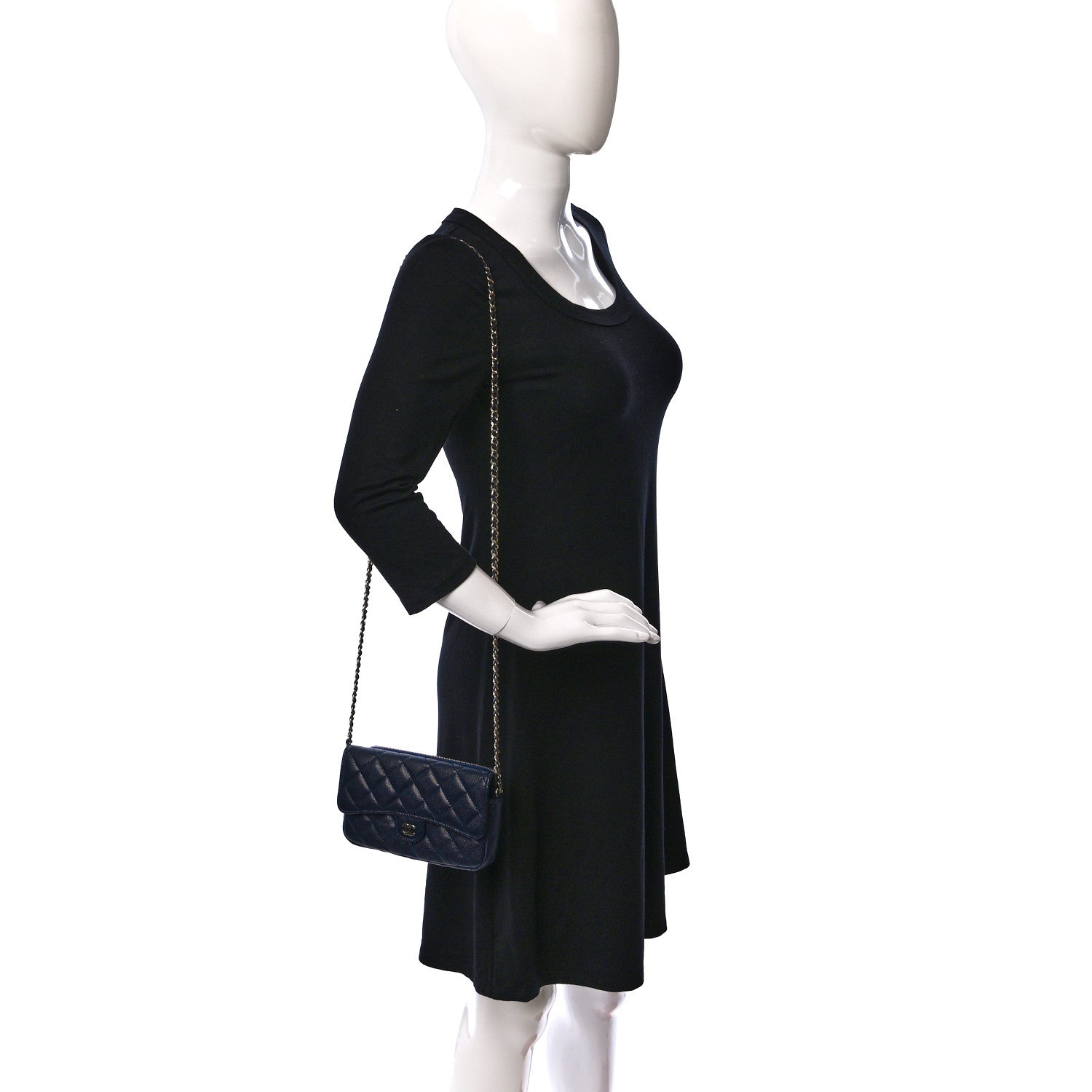Chanel Caviar Quilted Flap Phone Holder With Chain Navy 2 of 12
