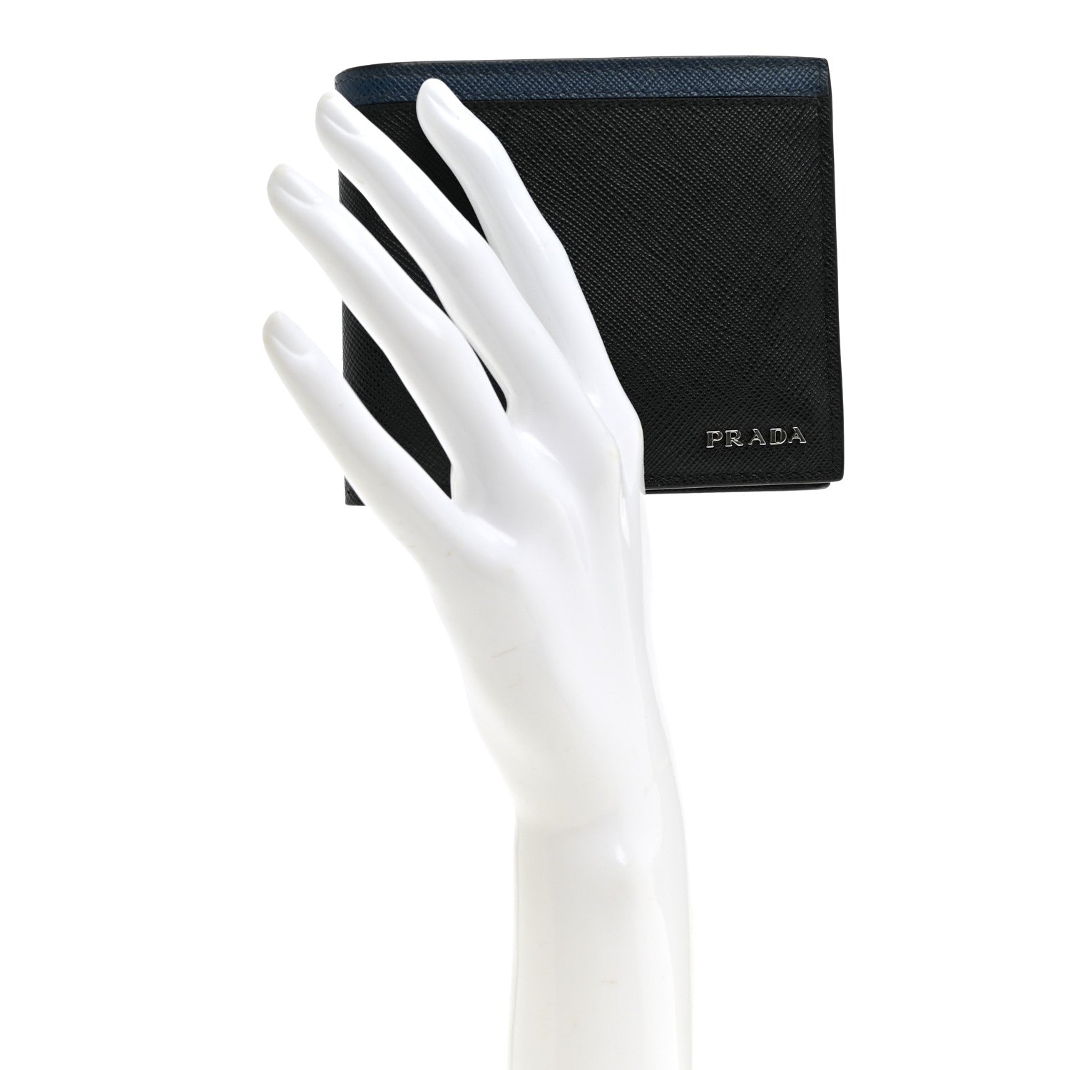 Prada Saffiano Bi-Fold Wallet Black Bluette 2 of 7