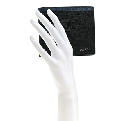 Prada Saffiano Bi-Fold Wallet Black Bluette 2 of 7
