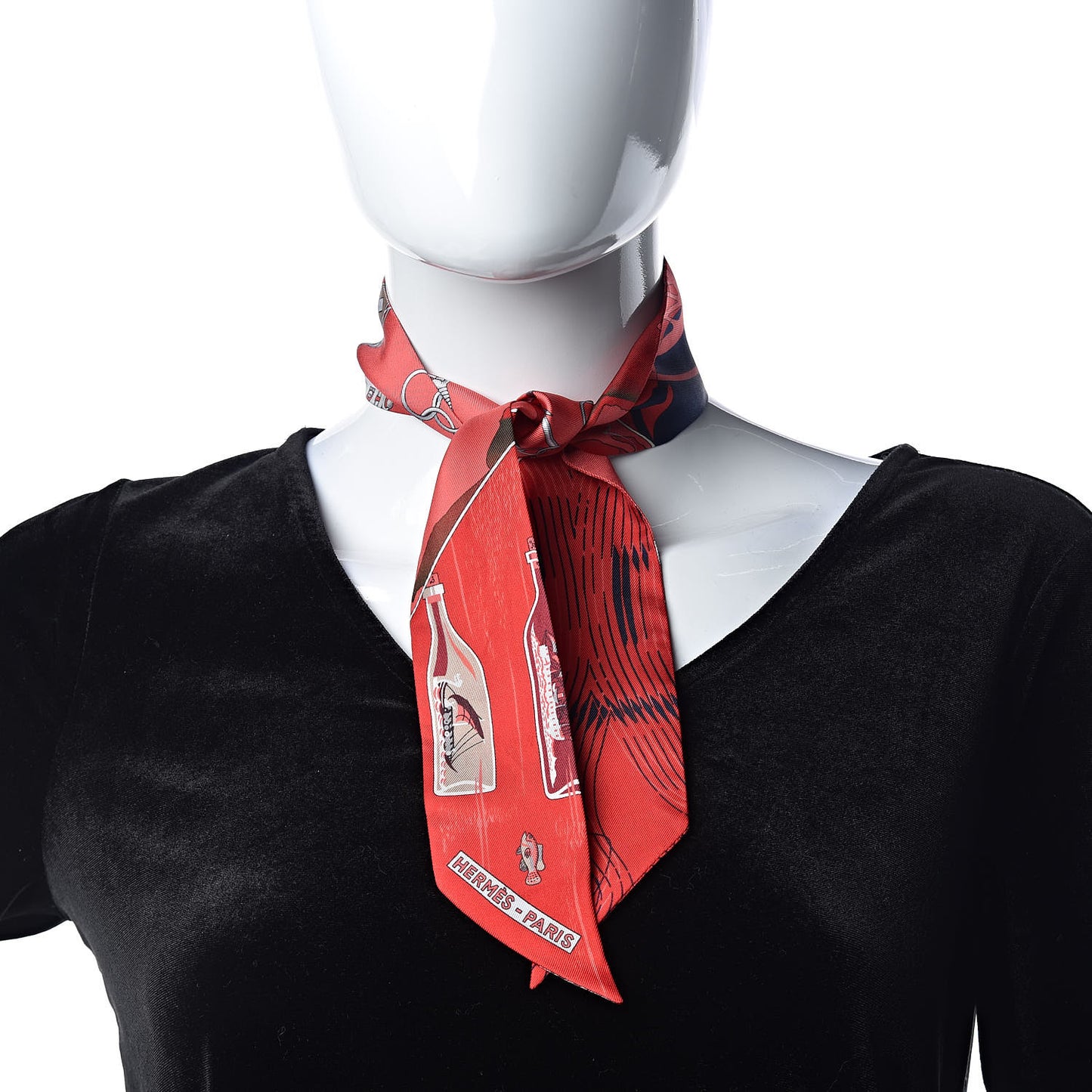 Silk Caleche Mors Et Bouteilles Twilly Rouge Marine Beige