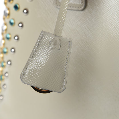 Prada Saffiano Vernice Crystal Pyramid Bag Talco 11 of 17