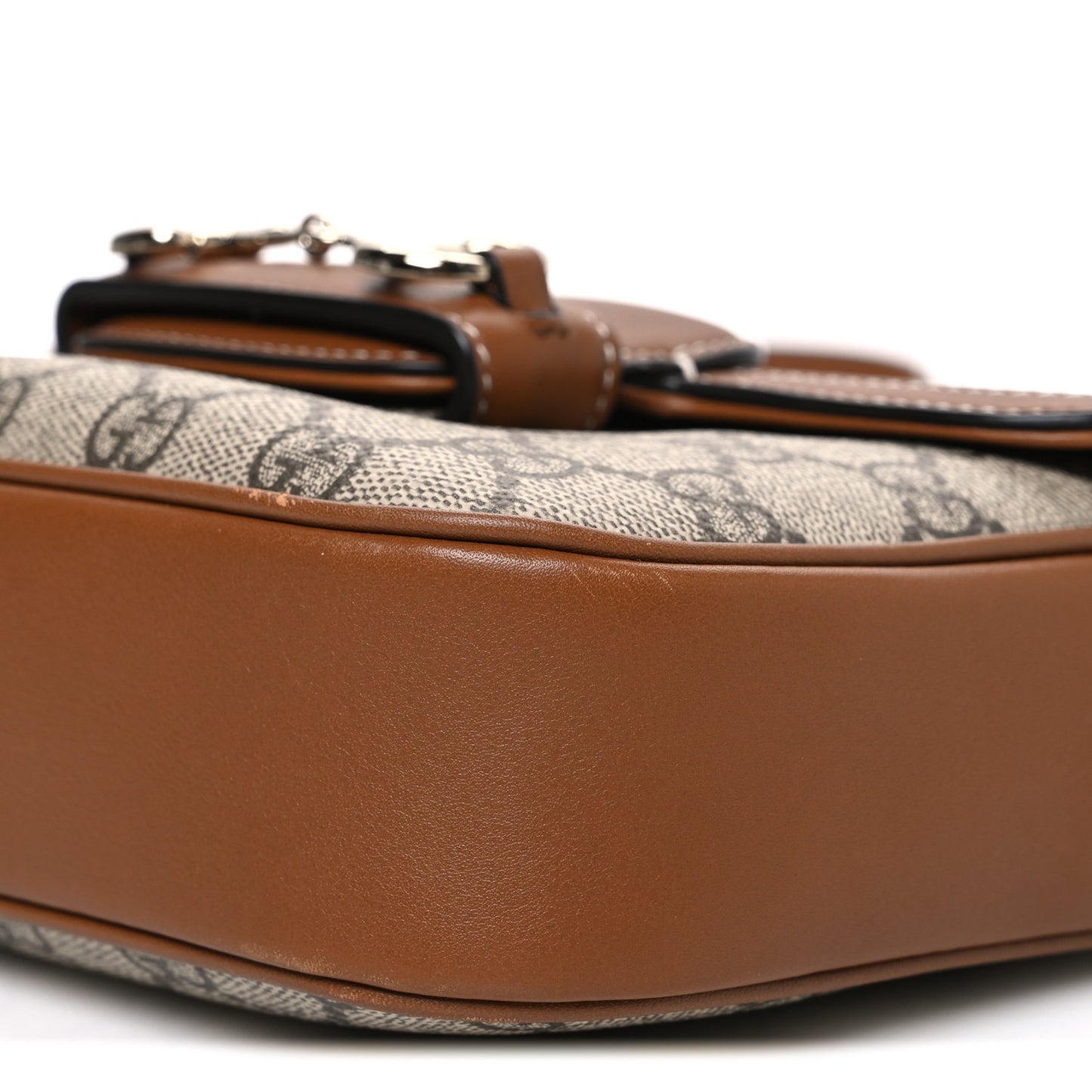 GG Supreme Monogram Horsebit 1955 Soft Small Shoulder Bag Beige Brown Sugar