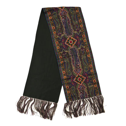 Chanel Silk Wool Paisley Jewel Fringe Scarf Khaki Multicolor 2 of 4