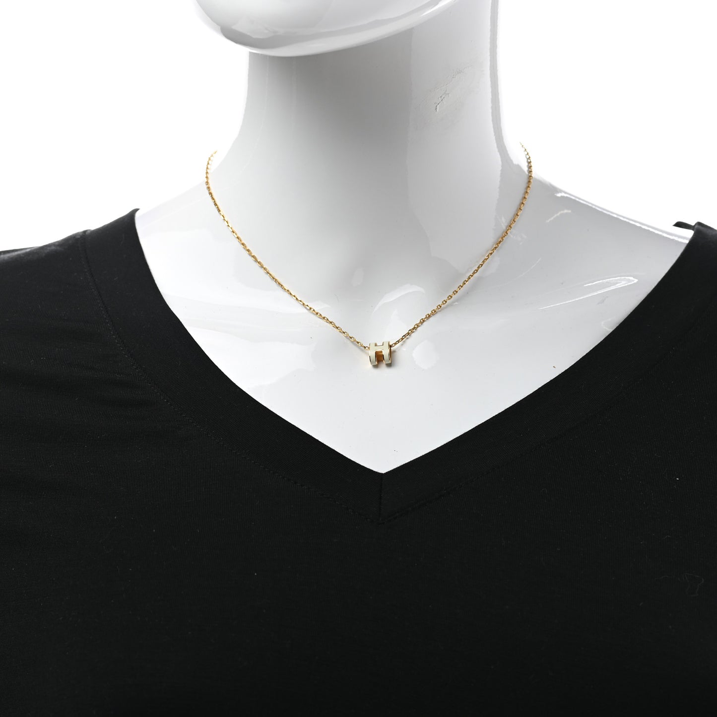 Lacquered Gold Mini Pop H Pendant Necklace White
