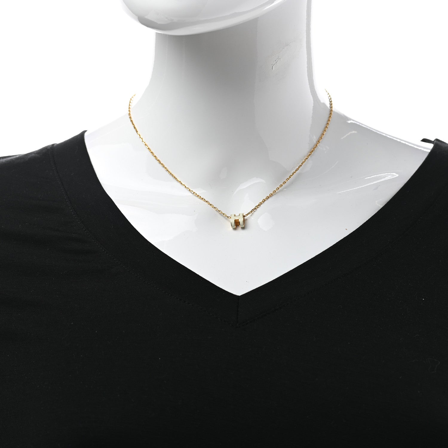 Hermes Lacquered Gold Mini Pop H Pendant Necklace White 2 of 7