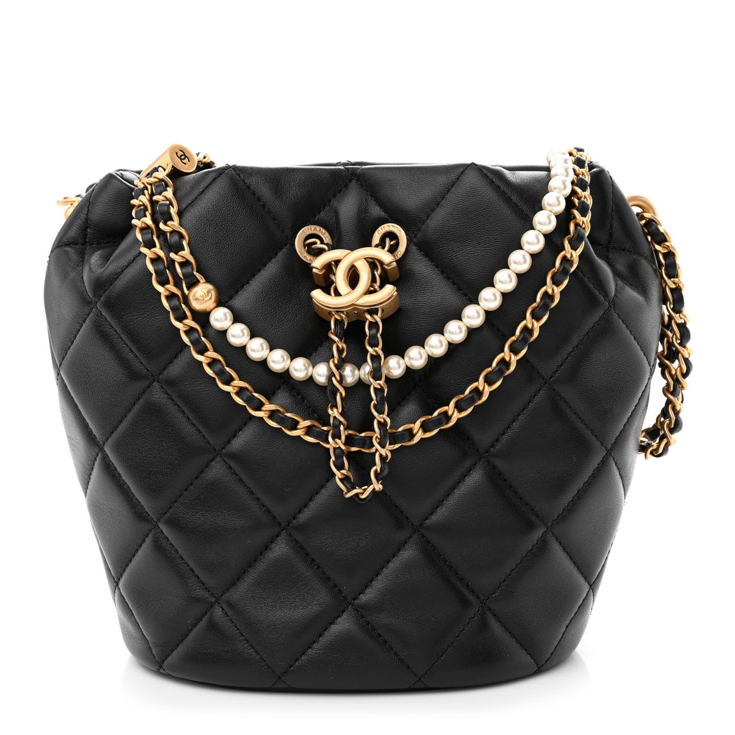 Chanel Lambskin Quilted My Perfect Chain Bucket Drawstring Bag Black 1 of 10